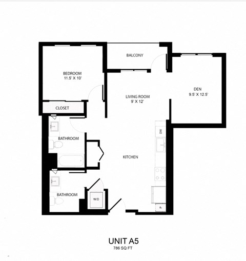 a floor plan of unit a3 with bedrooms and baths
